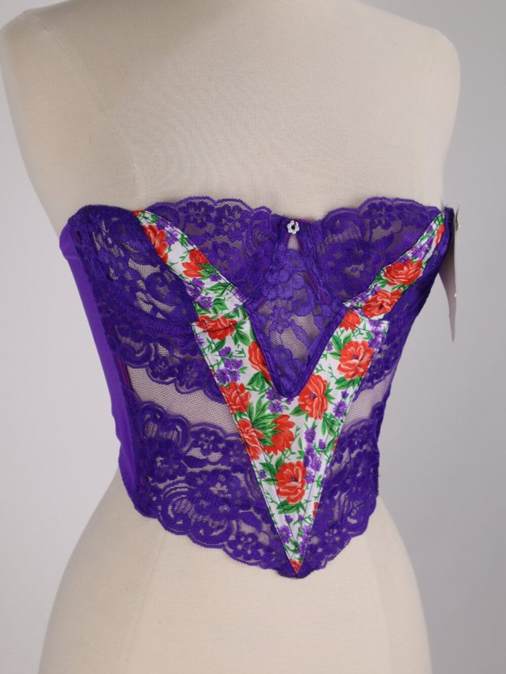 🌺 Vtg Christian Dior NWT Purple Floral Lace Bustier Corset Bra Shaper Lingerie